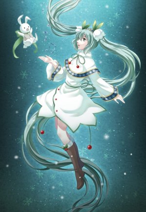 初音ミク,雪ミク,雪未来,VOCALOID,连衣裙,全身,绿发,发饰,长发,长袖,single,双马尾,雪ミク2015