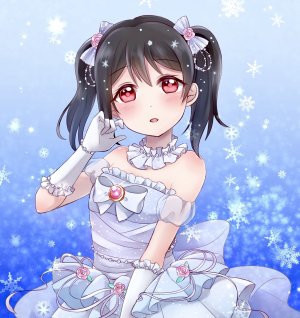 矢澤にこ,LoveLive!校园偶像计划,ゆず丸,黑发,脸红,连衣裙,手套,发饰,LoveLive!,開いた口,红色眼,雪花,single,双马尾