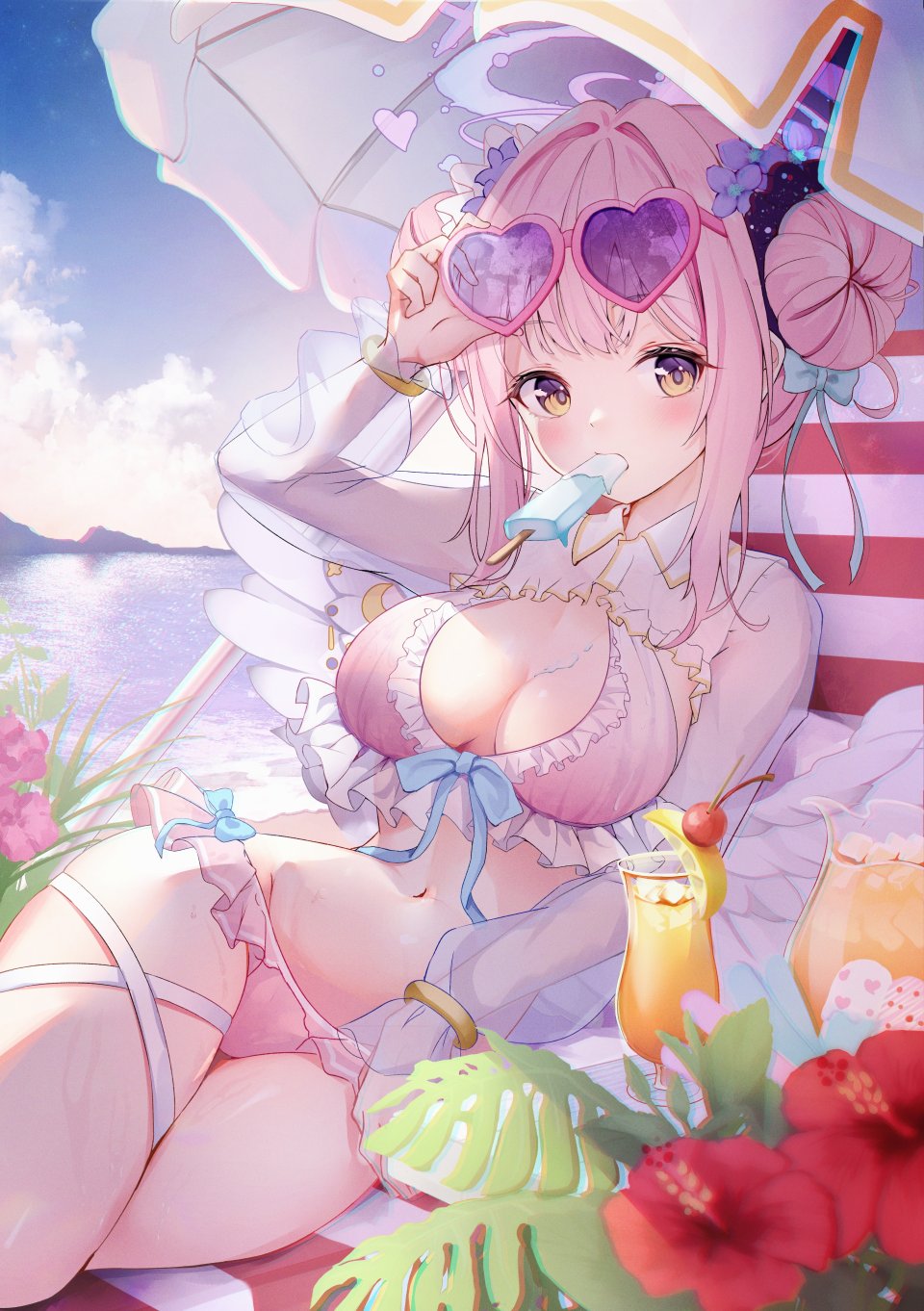 雪咲みづち 圣园未花 蔚蓝档案 天使 水着 Garter 眼镜 看穿