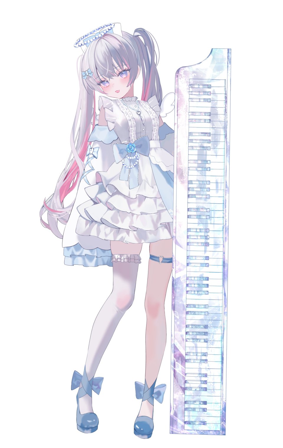 音ノ羽萌 独立虚拟YouTuber Moemoepiano 碧眼 脸红 连衣裙 灰发 光晕