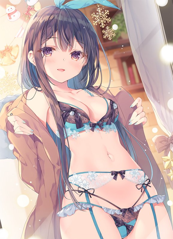 原创 みわべさくら 露肩 黑发 胸部 棕色眼 Cleavage 吊带袜