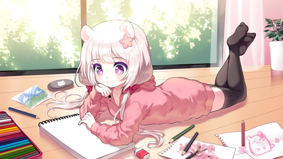 Mechuragi 原创 兽耳 脸红 连帽衫 萝莉 长发 紫色眼