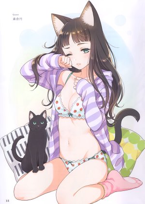 森倉円,兽耳,bra,cleavage,猫,猫耳,胖次