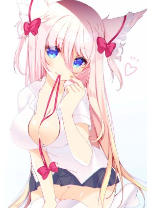 原创,ko_yu,兽耳,前发,金发,碧眼,脸红,胸部,猫耳,cleavage,衬衫,巨乳,视线正对,胖次,粉发,学校制服,坐姿,短裙,笑顔,single,黑丝,下着,白丝