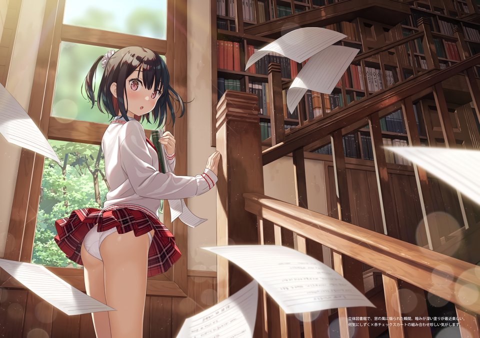 Kantoku 雫 原创 脸红 茶发 胖次 紫色眼 学校制服