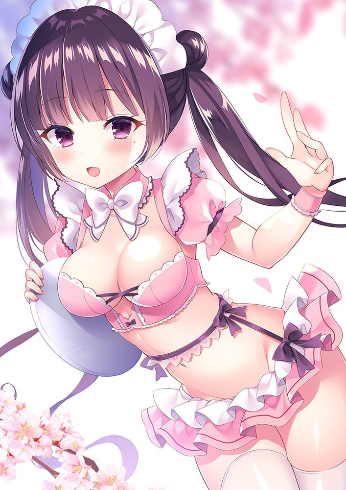 原创 透月ハジメ 黑发 胸部 樱花 Cleavage 吊带袜 Holding