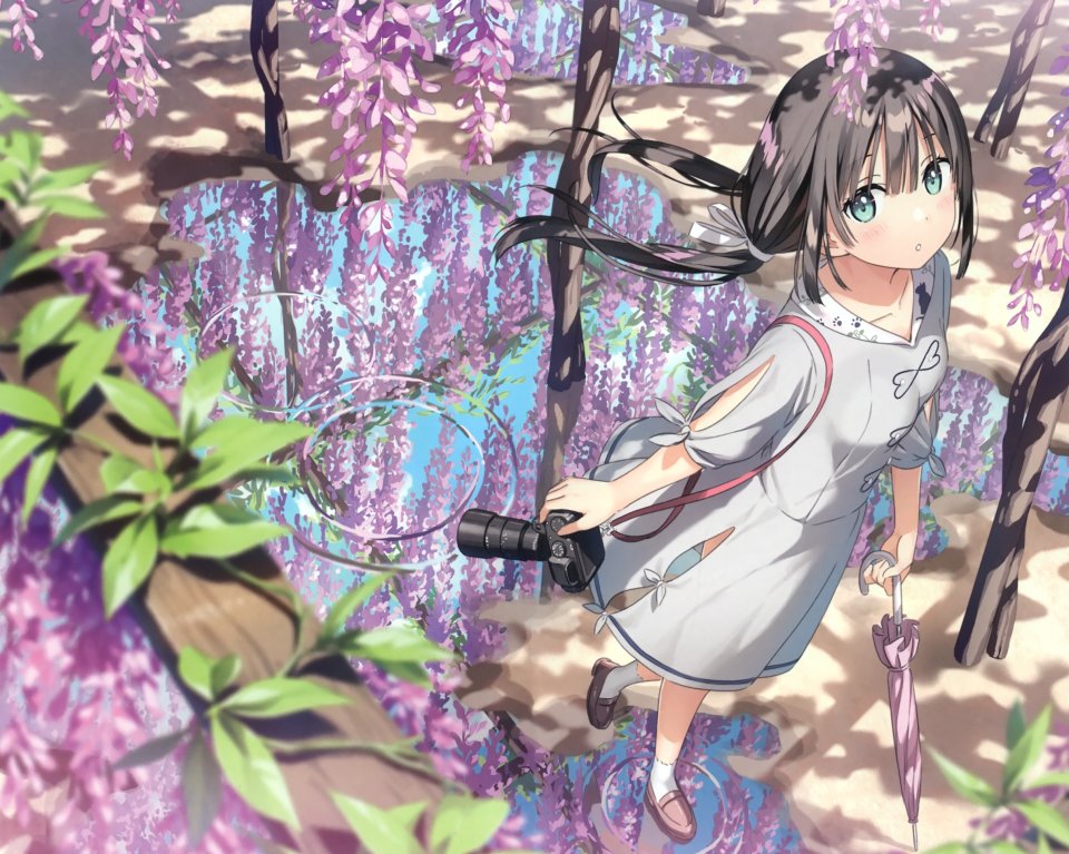 Kantoku 原创 黑发 脸红 连衣裙 绿色眼 长发 夏装