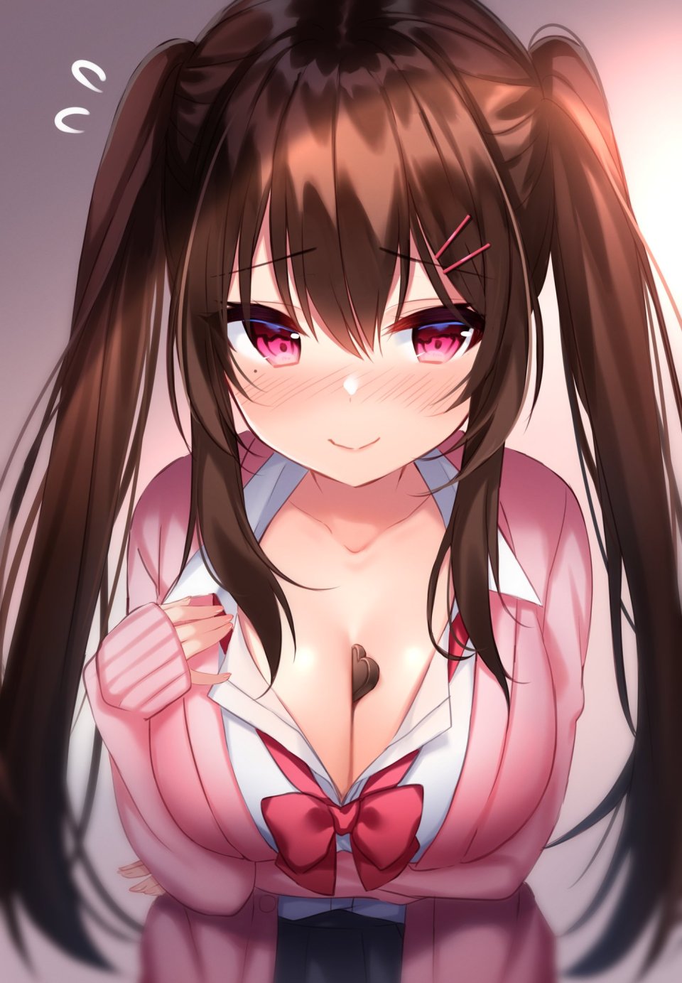 原创 Shouu-kun 脸红 Breast_Hold 胸部 茶发 Cleavage 发饰