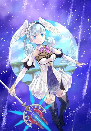 melia,xenoblade_1,碧眼,holding,长袖,银发,single,黑丝