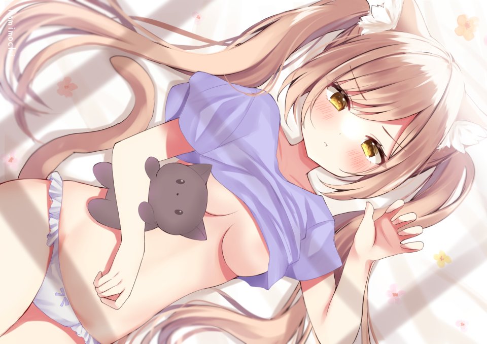 はみころん 原创 兽耳 茶发 猫娘 长发 露脐 No-Bra