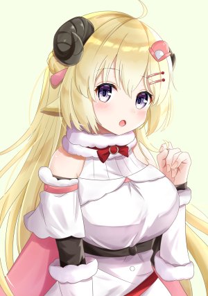 Vtuber,Hololive,角巻わため,saki,长发,single,長身像,脸红,前发,金发,紫色眼,呆毛,少女