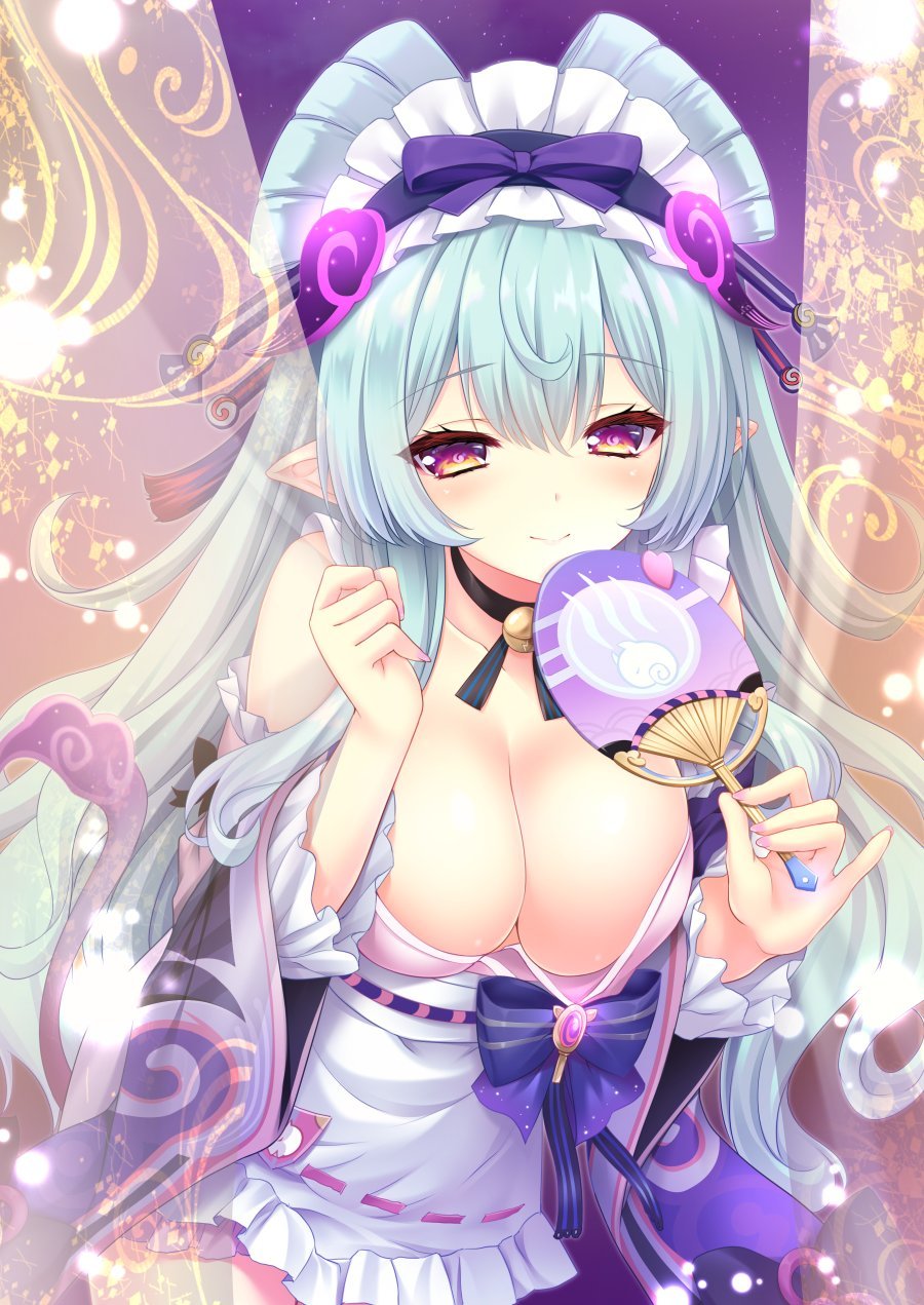 Yumemizuki_Mizuki 原神 萌木原ふみたけ 围裙 露肩 青发 脸红 Breasts