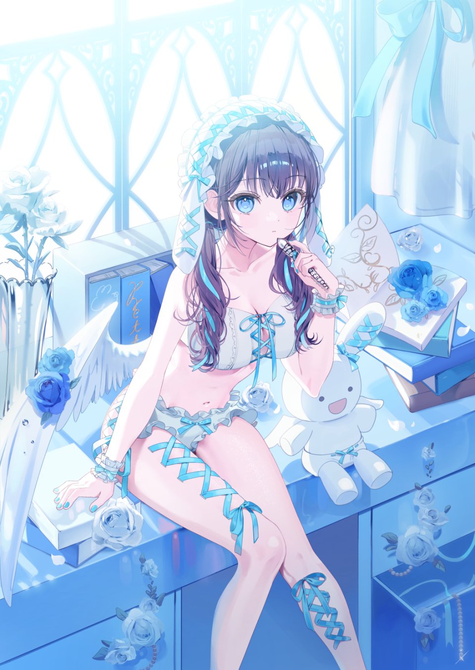 原创 Atwomaru 水着 黑发 碧眼 露脐 缎带 Single