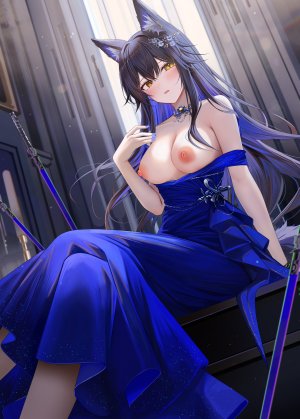 儒宅,明日方舟,兽耳,breasts,连衣裙,nipples,No-Bra,剑