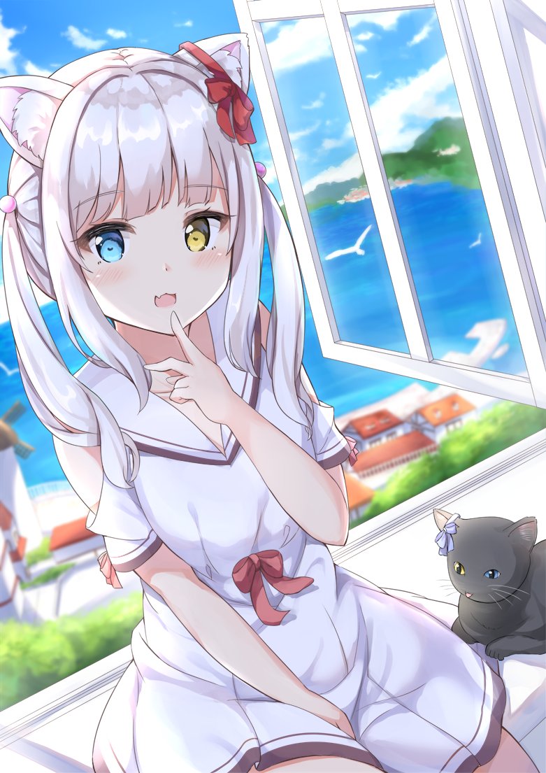 原创 Keiran 动物 兽耳 前发 ブラック・キャット 碧眼 脸红