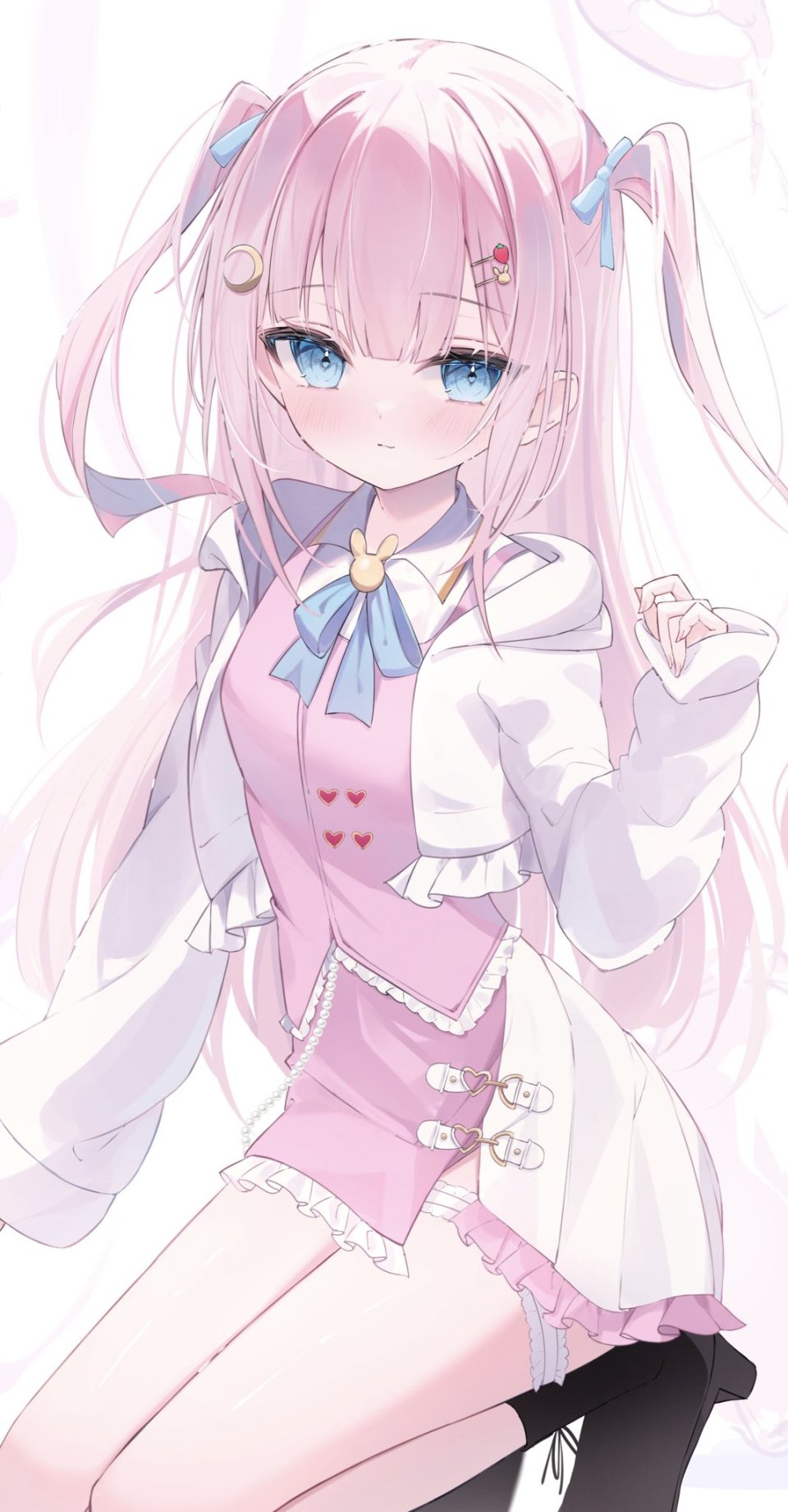 原创 Okomeillust 碧眼 开衫 连衣裙 全身 发饰 长发