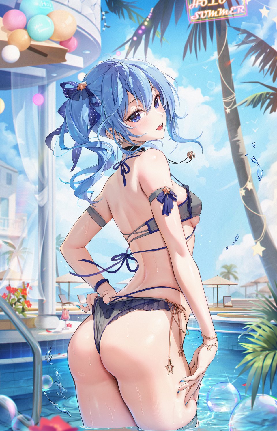 ほうき星 Hololive 星街すいせい 水着 项圈 马尾辫 泳装 结发