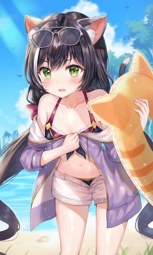 tokkyu,kyaru,超異域公主連結,兽耳,水着,cleavage,眼鏡,猫耳,泳装