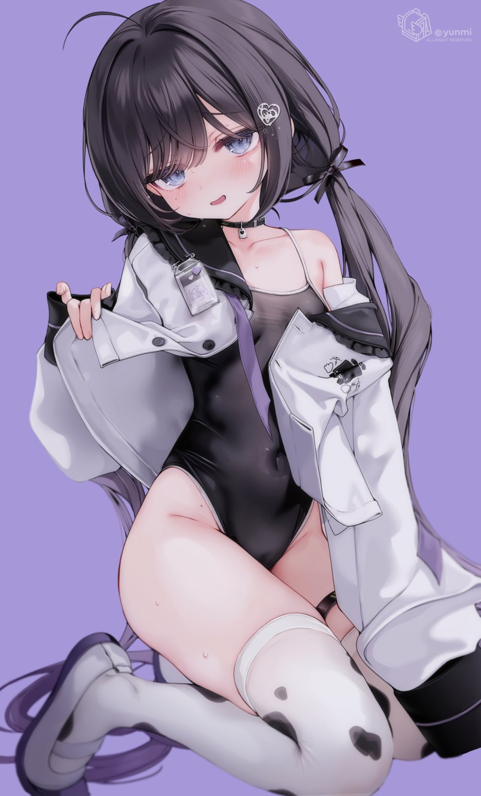 独立虚拟YouTuber ゆんみ 黑发 碧眼 脸红 Breasts Cameltoe 项圈