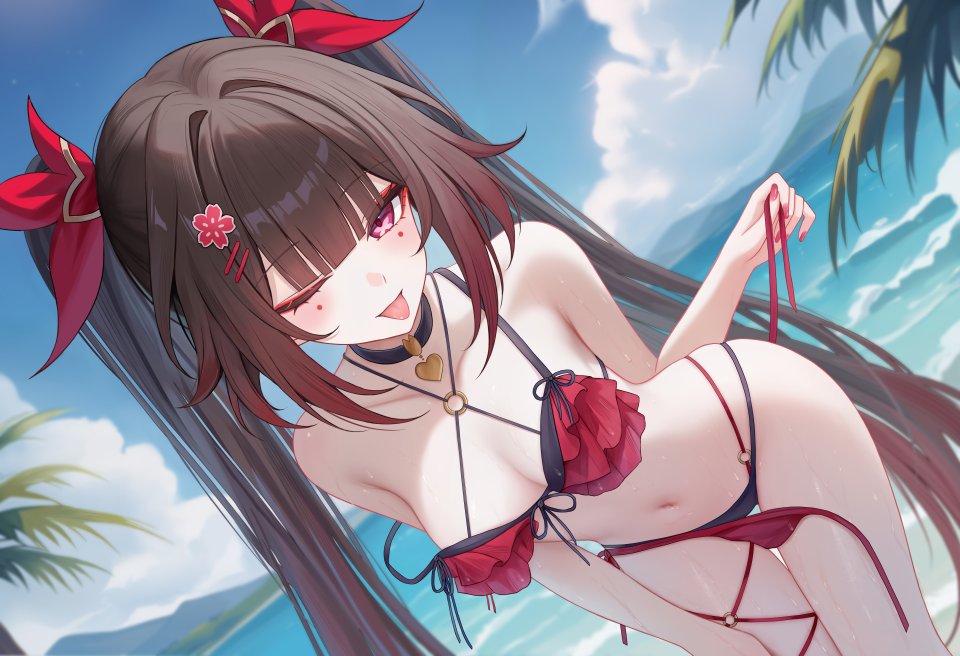 Cc_Lin 花火 崩坏：星穹铁道 海滩 水着 黑发 Breasts 项圈