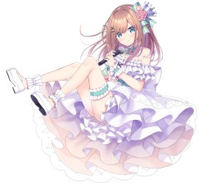 Vtuber,Nijisanji,鈴原るる,住咲ゆづな,长发,single,脸红,笑顔,茶发,白背景,露肩,全身,少女,连衣裙,发饰