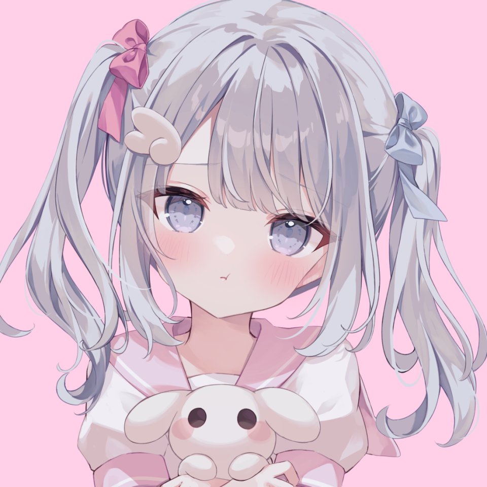 原创 Hoshi 脸红 灰发 发饰 视线正对 学校制服 水手服