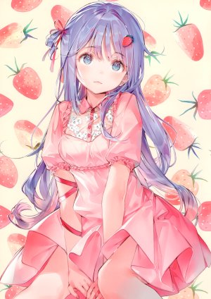 原创,dsmile,长发,single,長身像,脸红,视线正对,碧眼,前发,坐姿,紫发,直刘海,少女,连衣裙,发饰