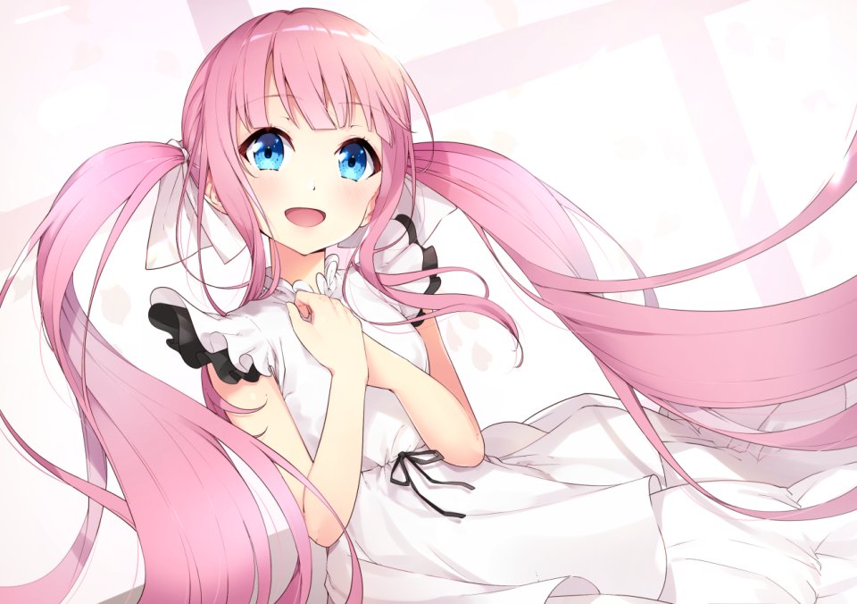 柏野ぼん 原创 脸红 Breast_Hold 连衣裙 长发 粉发 缎带