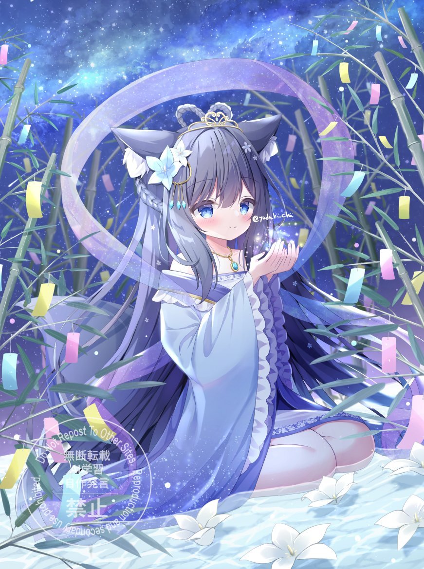 原创 Yuduki_Pdx 兽耳 黑发 碧眼 脸红 连衣裙 狐娘