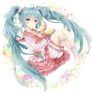 初音ミク,VOCALOID,月夜,呆毛,前发,灯笼裤,脸红,全身,绿色眼,绿发,发饰,kneehighs,视线正对,LOL,学校制服,水手服,衬衫,短裙,single,双马尾,下着,白背景,白丝