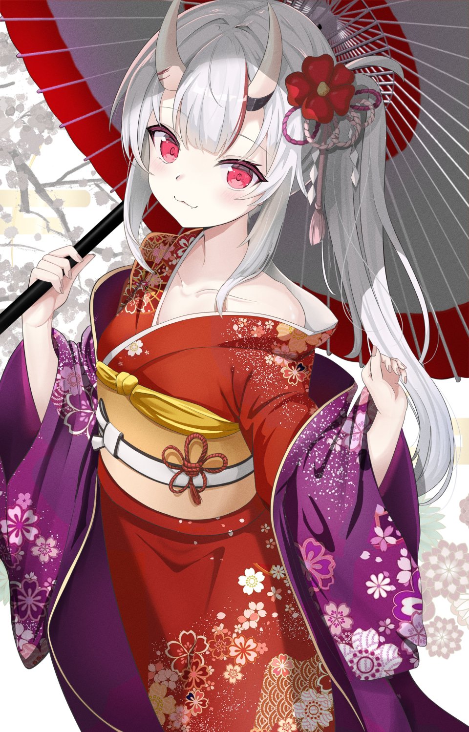 百鬼菖蒲 Hololive 猫乃介 直刘海 ふりそで 灰发 发饰 Holding