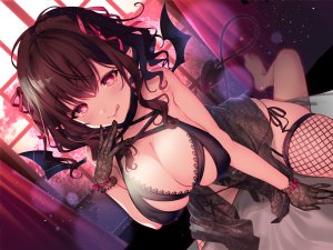 nniiccoo,原创,脸红,胸部,茶发,cleavage,魔鬼,手套,红色眼,缎带,Stockings,サキュバス,翅膀