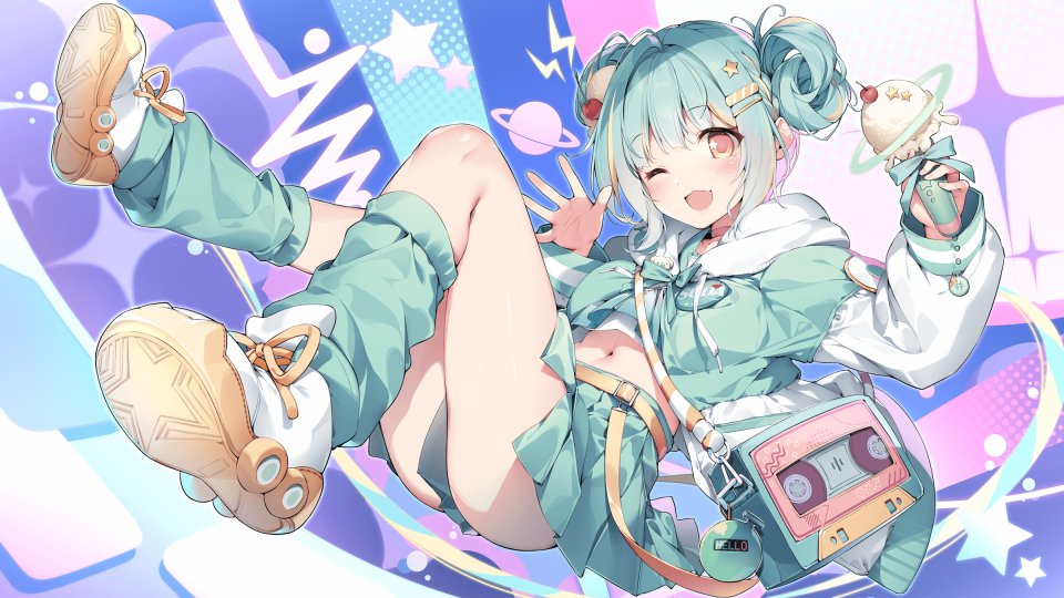 Karory Soda_Cosmo First_Stage_Production 制服 掀裙 全身 绿发 挎包