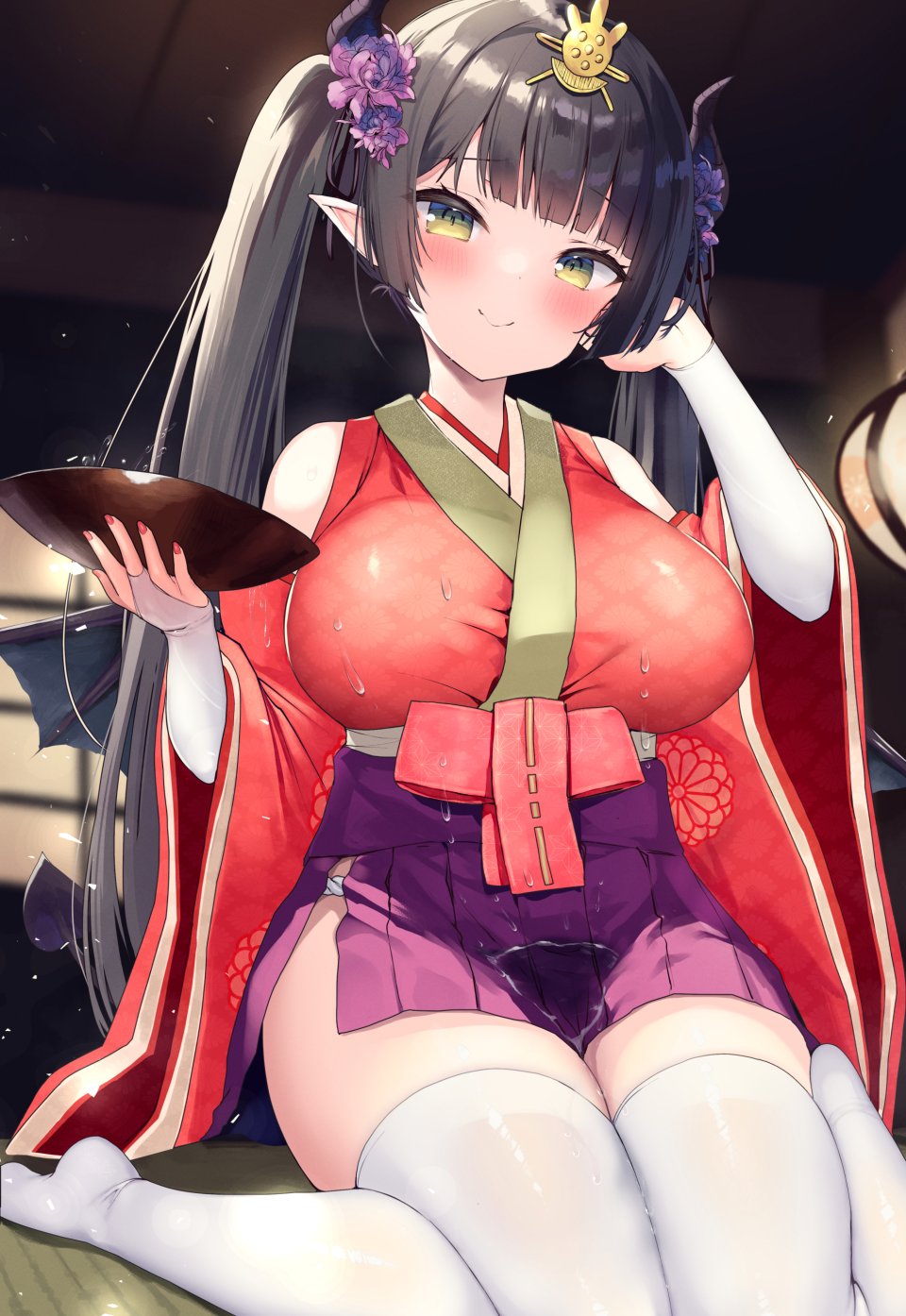 原创 Ochinsama 露肩 黑发 脸红 Breasts 绿色眼 发饰