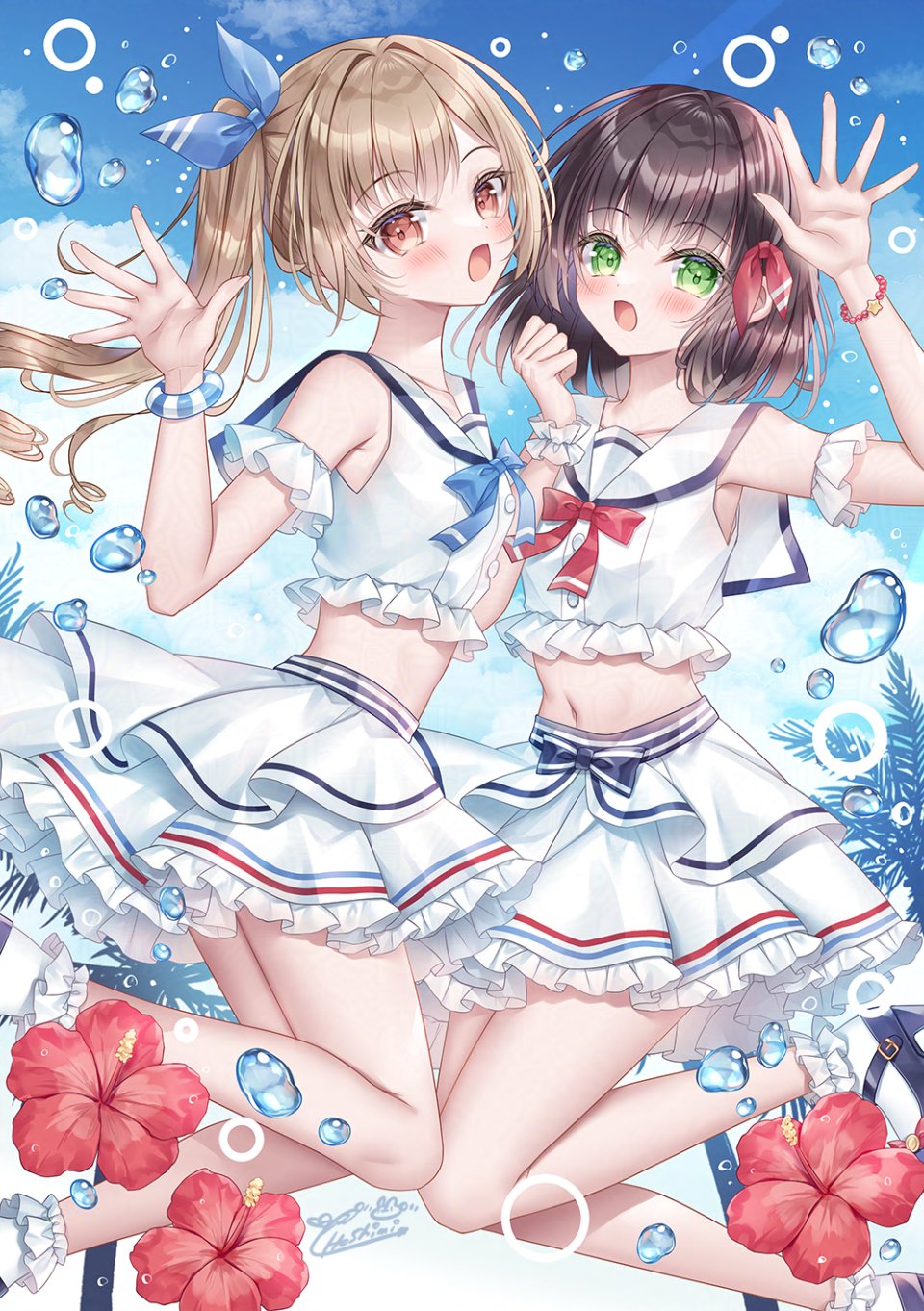 波有手美海 緑川さくら 原创 小日向ほしみ 露肩 脸红 Breasts 棕色眼