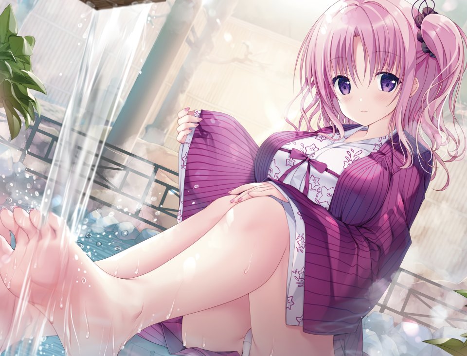 Sousouman 原创 裸足 脸红 和服 胖次 粉发 紫色眼