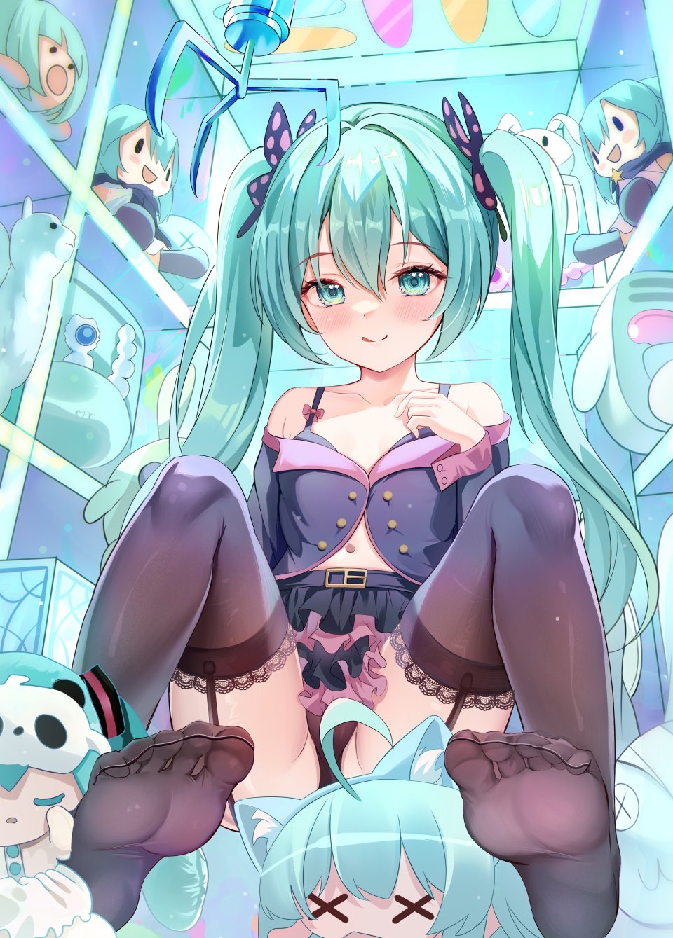 初音ミク VOCALOID Teeth_Bro 黑丝 Breasts 发饰 长发 视线正对
