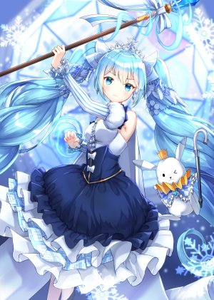 VOCALOID,初音ミク,雪ミク,雪音,Lunacle,single,長身像,脸红,视线正对,前发,双马尾,holding,少女