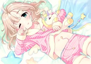 原创,呆毛,前发,holding,长袖,横臥,露脐,闭只眼,single