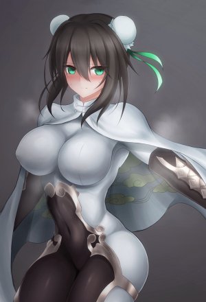 秦良玉,Fate/GrandOrder,Fate系列,あるな,前发,黑发,Bodysuit,露胸,汉服,双团子头,绿色眼,横乳,single