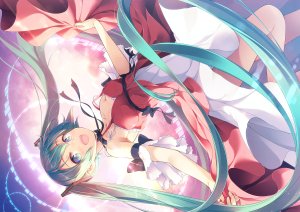 初音ミク,VOCALOID,松うに,连衣裙,长发,開いた口,天空,single,双马尾