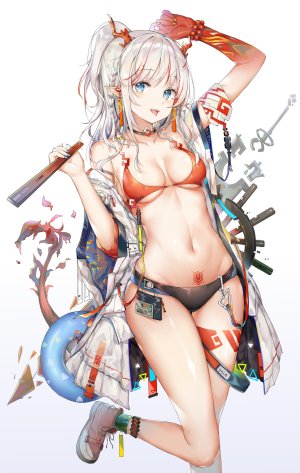 AraragiKoyomis,arknights,水着,尖耳,泳装,tattoo,年,夕