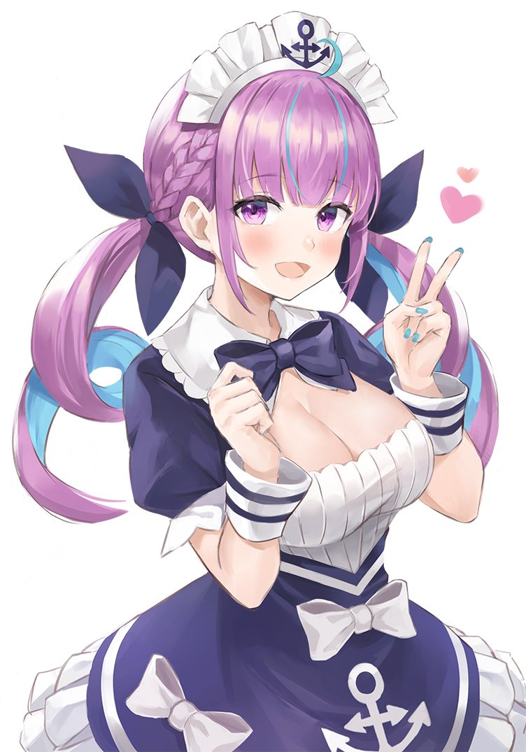 湊あくあ Hololive ふわわ 呆毛 三股辮 胸部 Cleavage 連衣裙