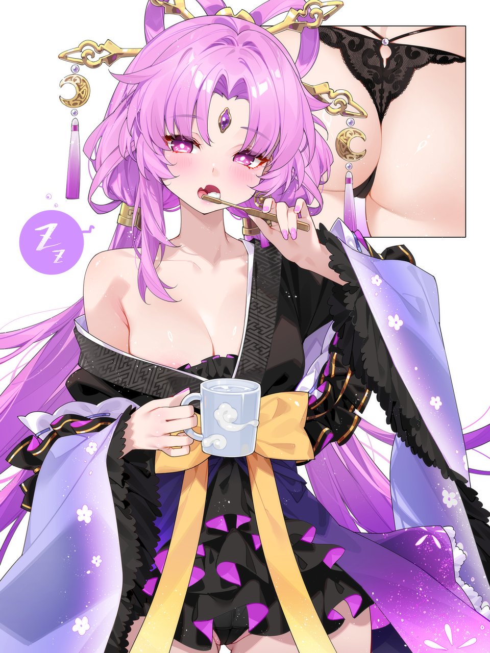 符玄 崩坏：星穹铁道 WaterRing Breasts Holding 和服 长发 视线正对