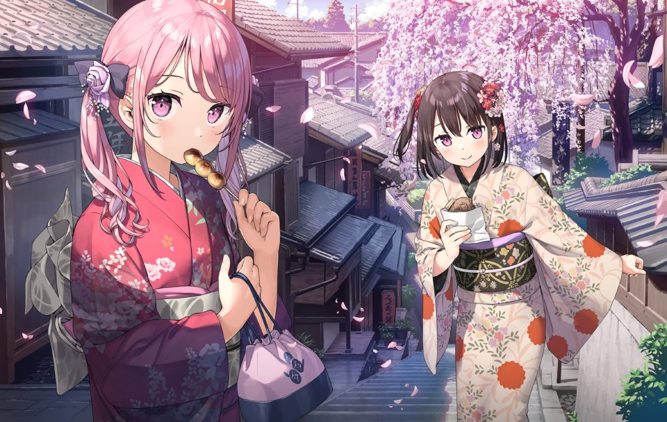 久留美 雫 原创 Kantoku 黑发 樱花 发饰 Holding