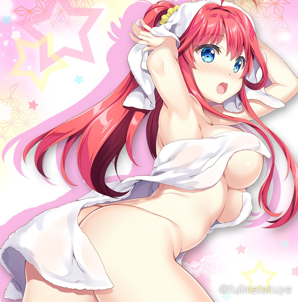 中野五月 五等分の花嫁 藤真拓哉 碧眼 脸红 露胸 巨乳 长发