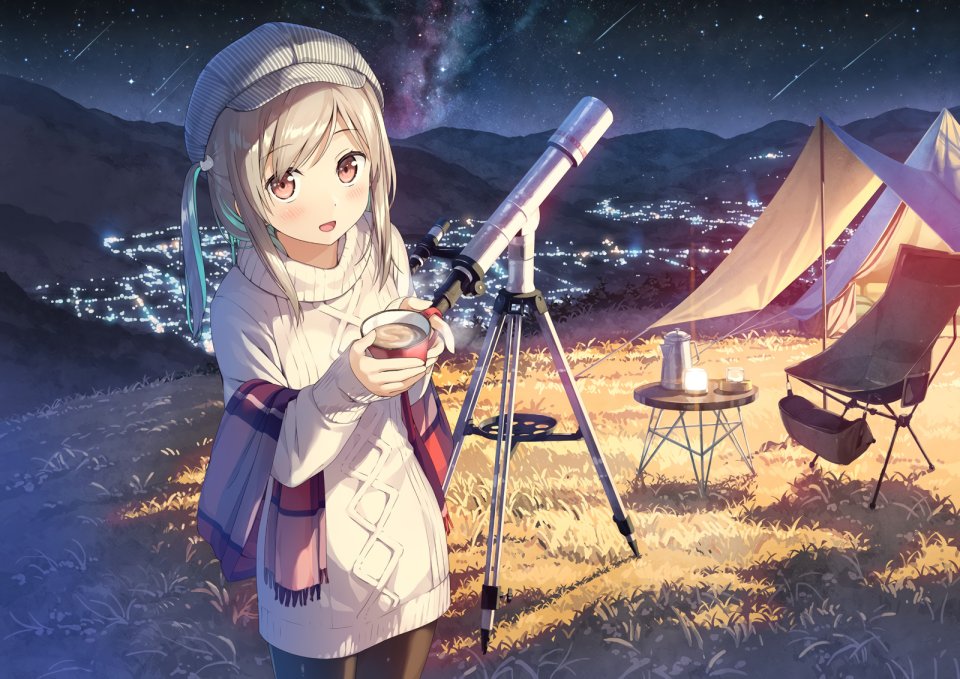 Kantoku 原创 脸红 茶发 长发 黑丝 马尾辫 天空