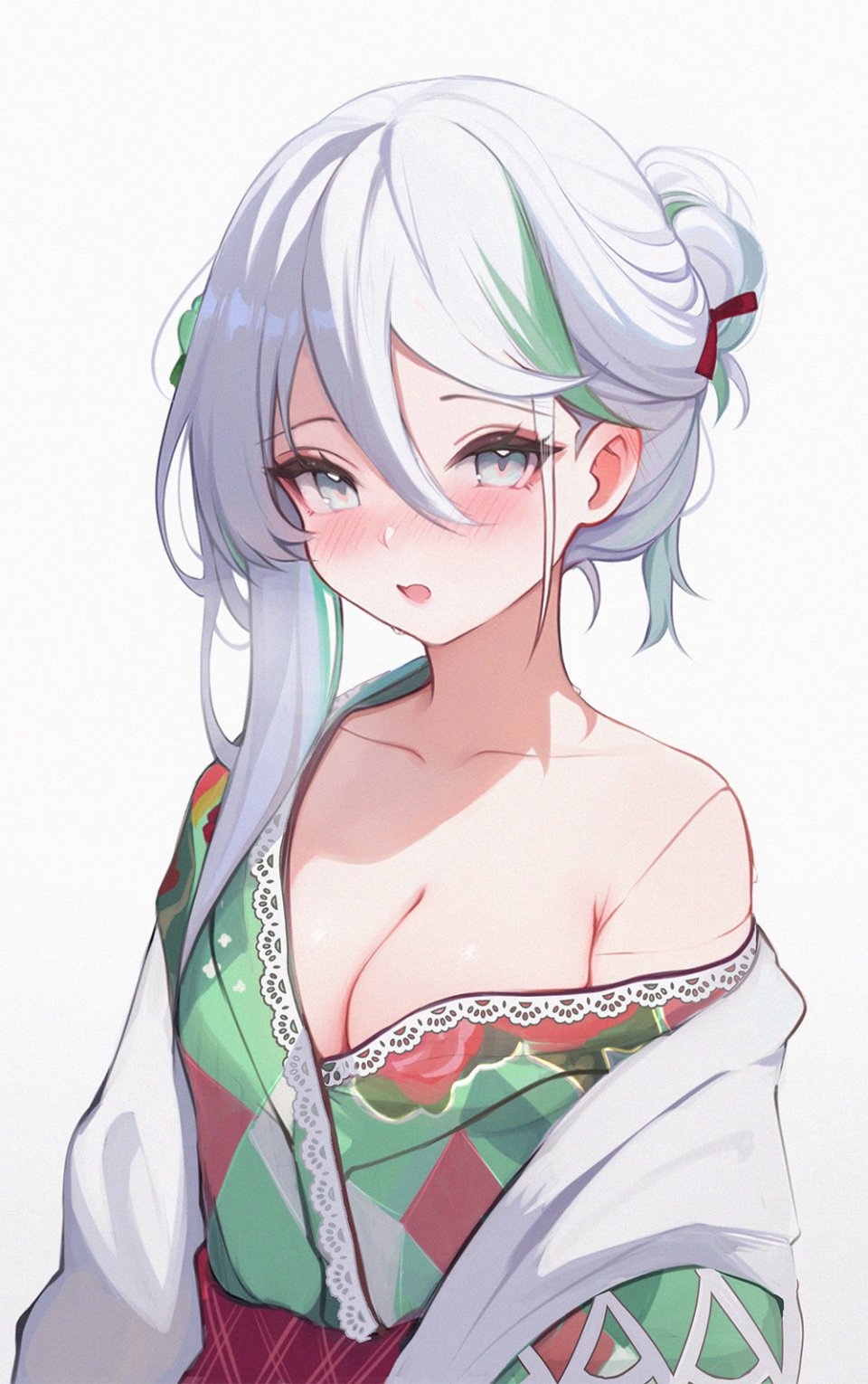 Cecilia_Immergreen Hololive Hololive_English Koahri 脸红 Breasts Cleavage 绿色眼