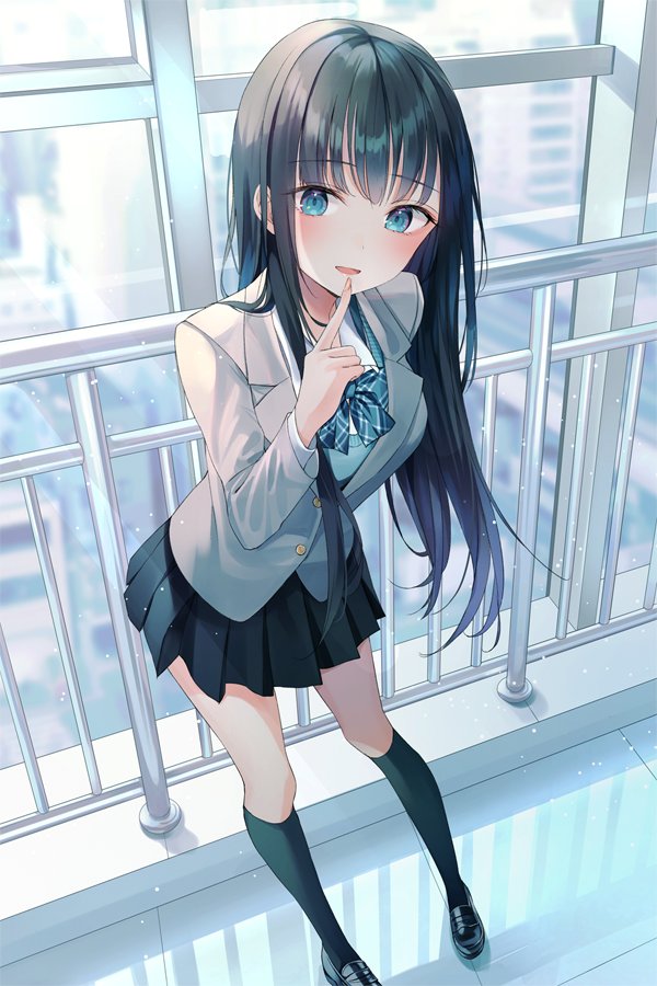 原创 黑发 黑丝 碧眼 Kneehighs 长发 学校制服 衬衫