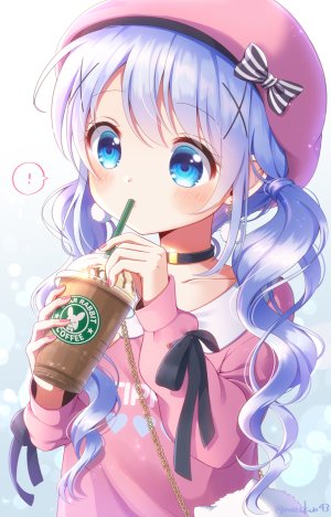 香風智乃,请问您今天要来点兔子吗?,starbucks,mozukun43,前发,碧眼,脸红,项圈,发饰,长发,长袖,衬衫,single,双马尾